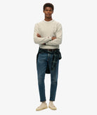 SUPERDRY Essential Logo Crew Sweatshirt-Light Stone Beige Light Stone Beige model front view