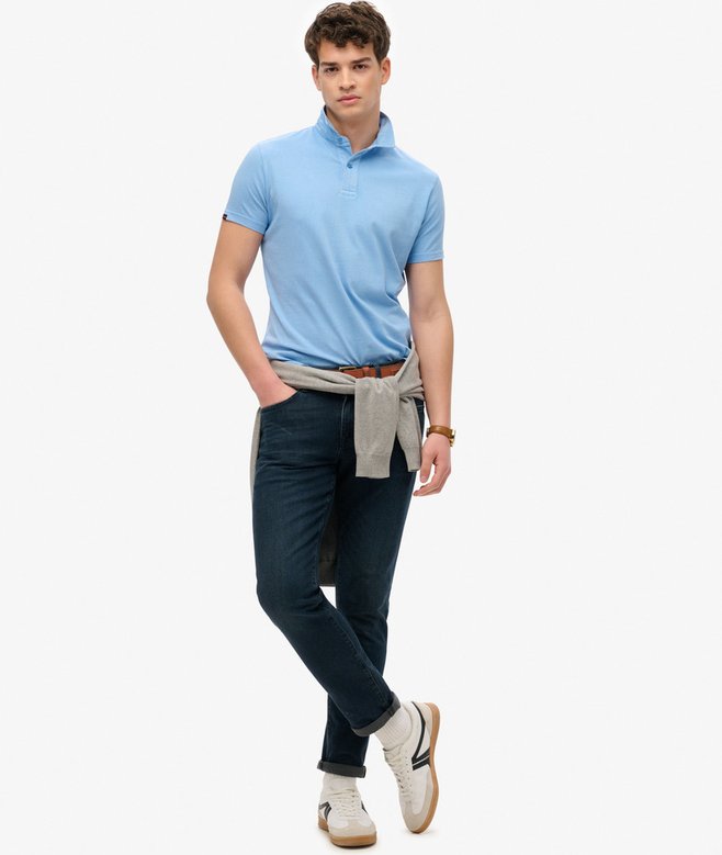 SUPERDRY Essential Jersey Polo-Bluebell Bluebell model front view