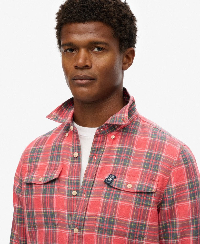 SUPERDRY Merchant Linen Red Check Shirt RED CHECK back view