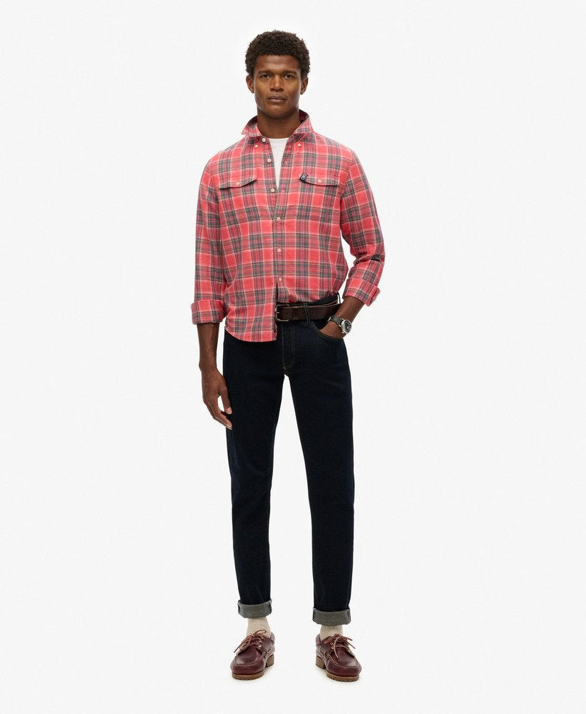 SUPERDRY Merchant Linen Red Check Shirt RED CHECK model front view
