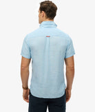 SUPERDRY Vacation Linen Short Sleeve Sea Blue Shirt Sea Blue Chambray back view