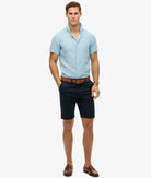SUPERDRY Vacation Linen Short Sleeve Sea Blue Shirt Sea Blue Chambray model front view