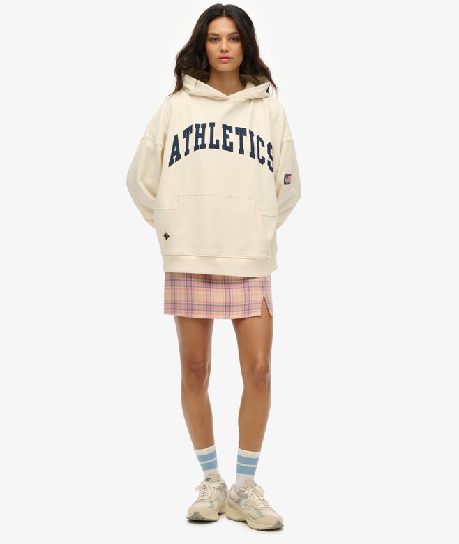 Athletic Essentials Off White Relaxed Hoodie-Full model view
