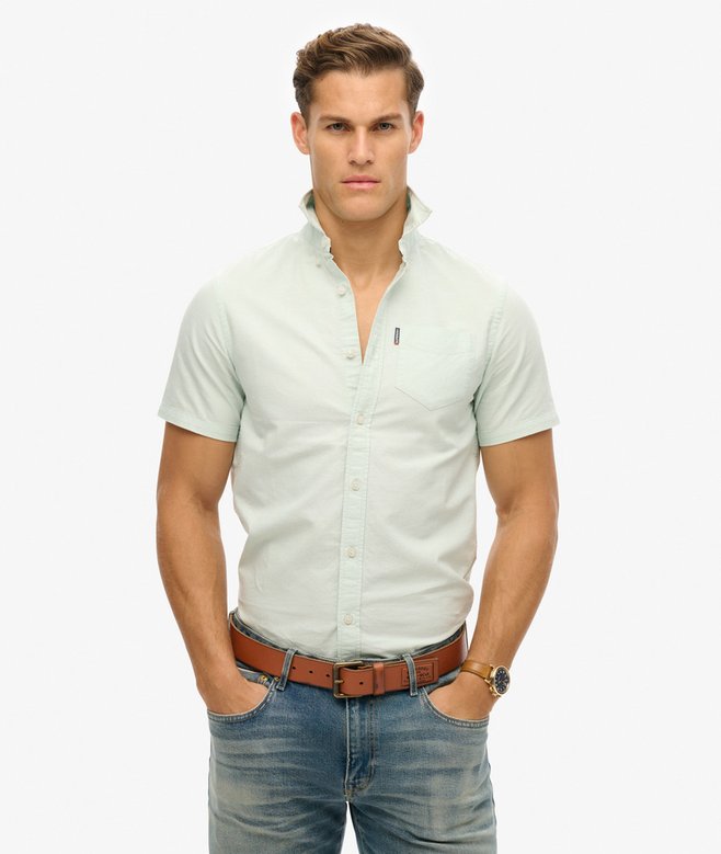 Men's Oxford Short Sleeve Shirt-Light Green-Front View