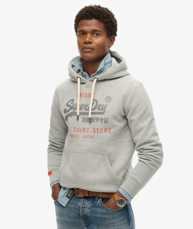 SUPERDRY Vintage Logo Heritage Relaxed Hood-College Grey Marl College Grey Marl front view