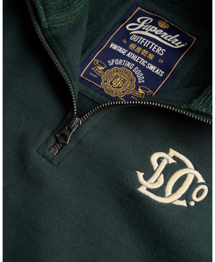 Green quarter-zip with Superdry logo and branding