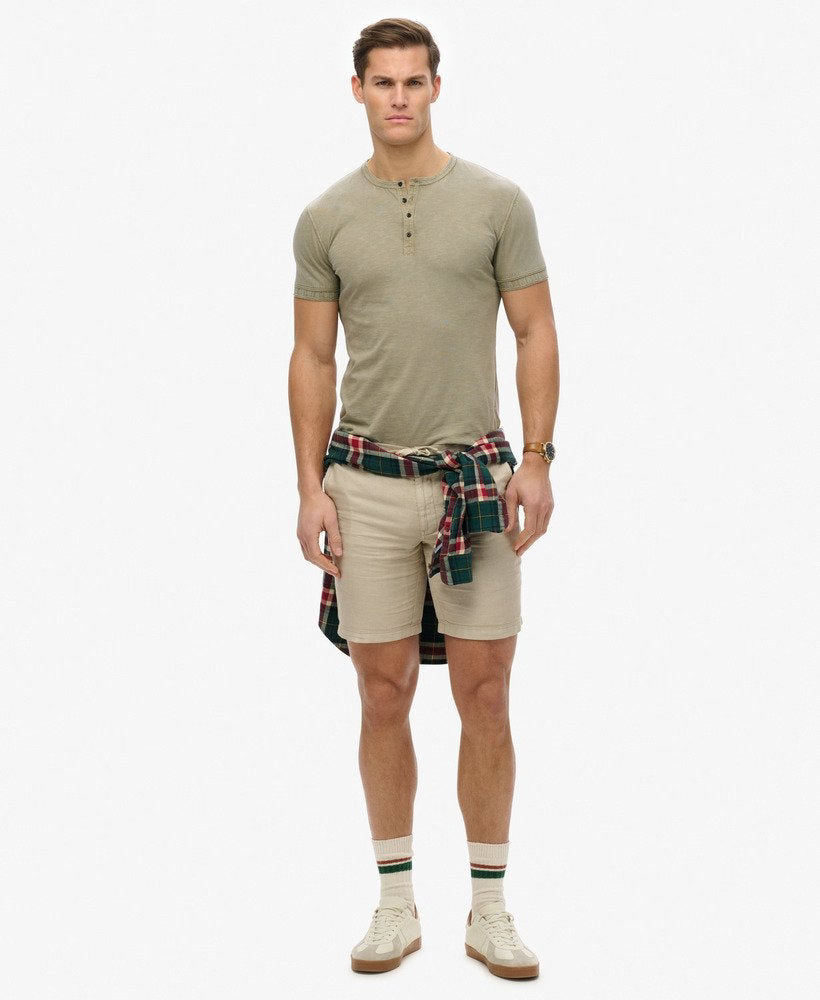 SUPERDRY Slub Ss Jersey Grandad Top-Light Khaki Green Light Khaki Green model front view