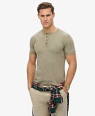 SUPERDRY Slub Ss Jersey Grandad Top-Light Khaki Green Light Khaki Green front view