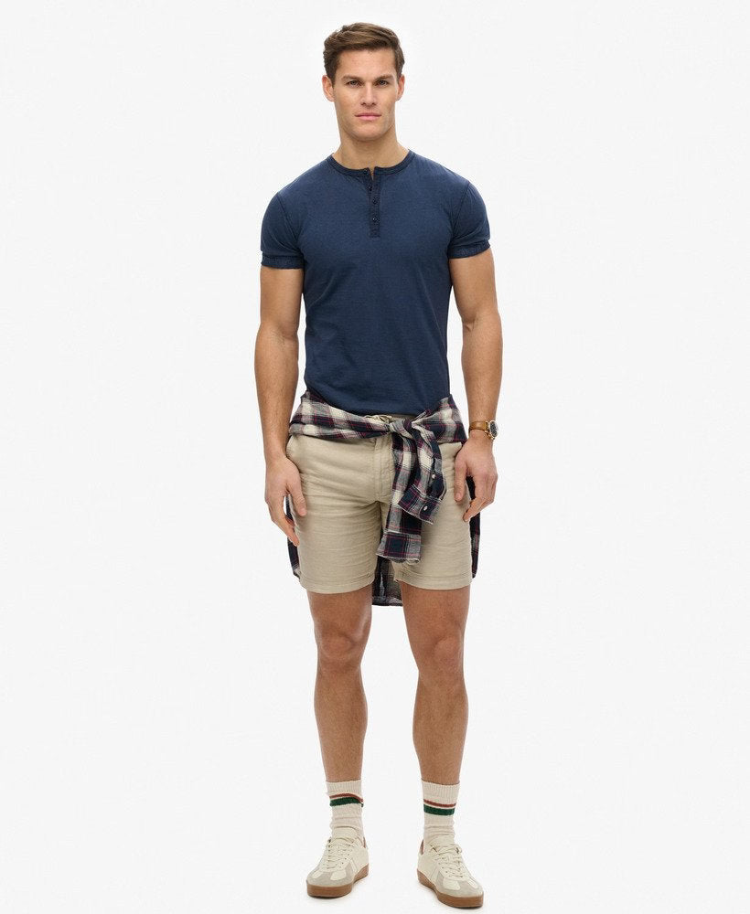 SUPERDRY Slub Ss Jersey Grandad Top-Navy Navy model front view