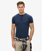SUPERDRY Slub Ss Jersey Grandad Top-Navy Navy front view