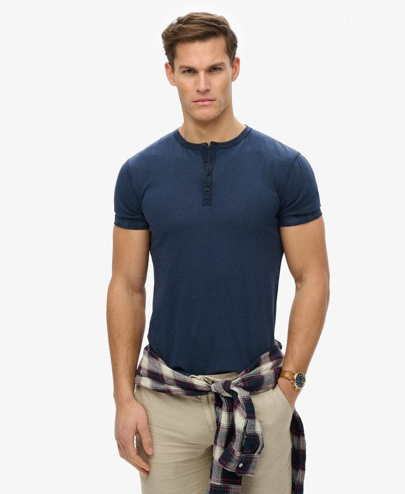 SUPERDRY Slub Ss Jersey Grandad Top-Navy Navy front view