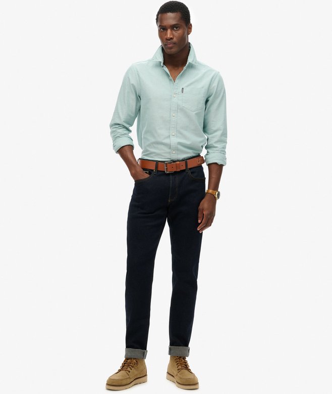 Men's Essentials Oxford Shirt-Peppermint Chambray Oxford-Model Full Front View