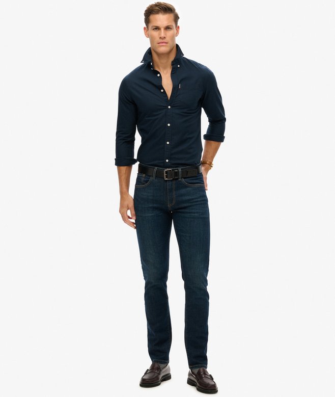 Men's Essentials Oxford Shirt-Eclipse Navy-Model Full Front View