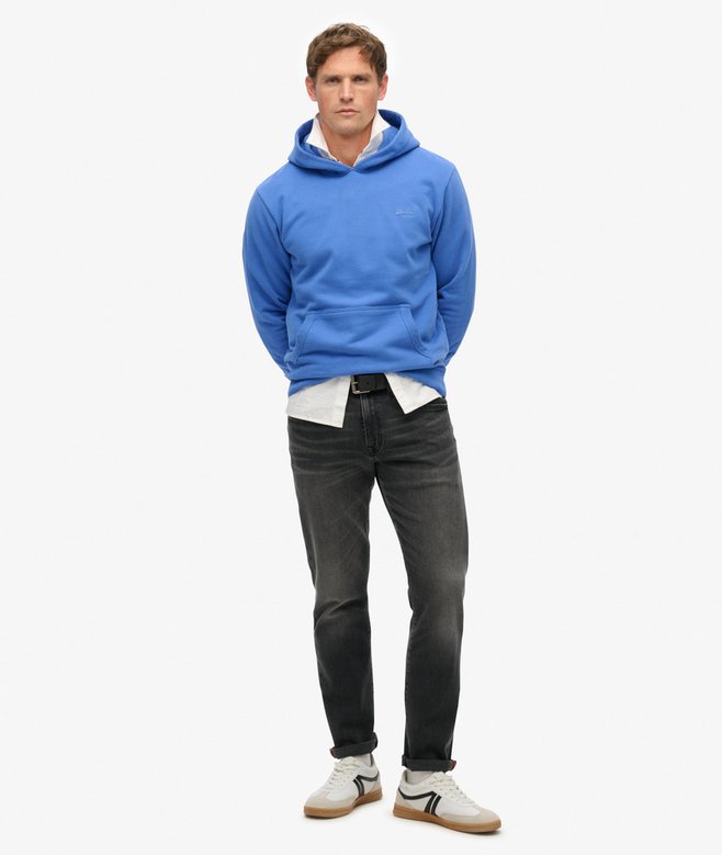 Men's Essential Logo Hoodie-Chambray Blue-Model Full Front View