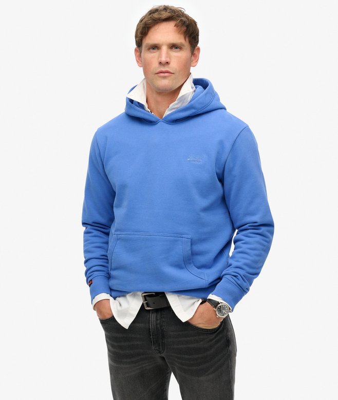 Men's Essential Logo Hoodie-Chambray Blue-Model Front View