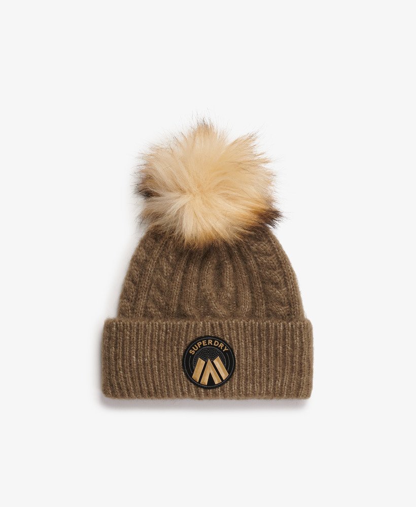Ladies Cable Luxe Knit Beanie Hat-Moss Khaki-Front View