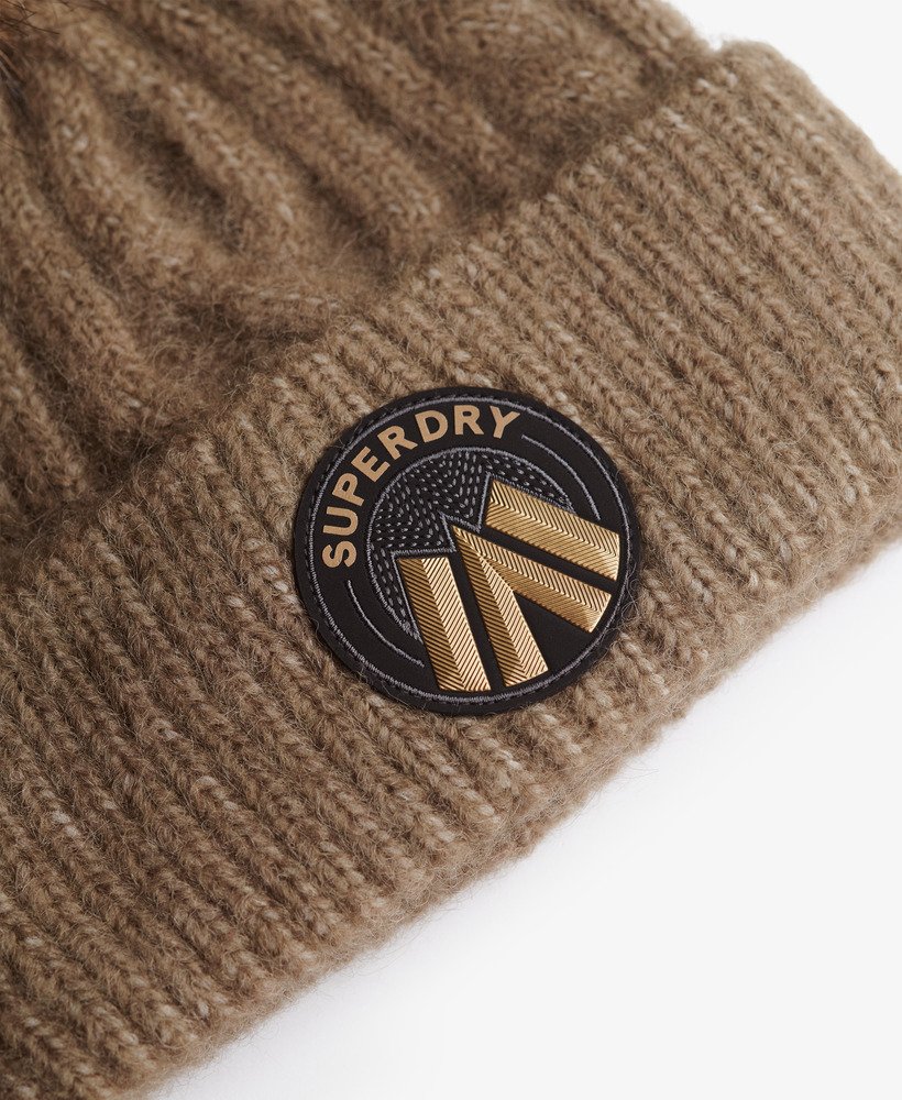 Superdry Ladies Cable Luxe Knit Beanie Hat-Moss Khaki Moss Khaki model front view