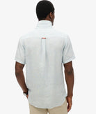 SUPERDRY Vacation Linen Short Sleeve Sky Blue Shirt Sky Blue Ticking Linen back view