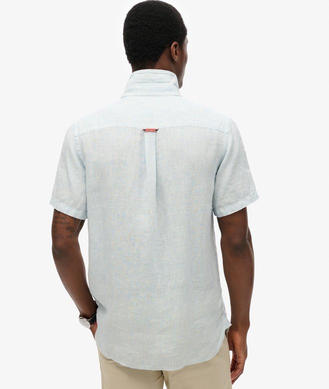 SUPERDRY Vacation Linen Short Sleeve Sky Blue Shirt Sky Blue Ticking Linen back view