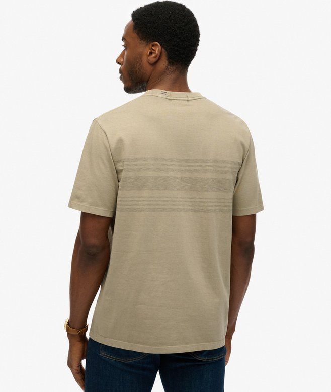 SUPERDRY Contrast Stripe Pocket Khaki T-shirt Washed Vintage Khaki back view
