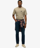 SUPERDRY Contrast Stripe Pocket Khaki T-shirt Washed Vintage Khaki model front view