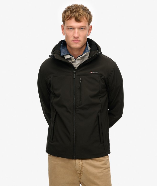 Man wearing a black jacket on a white background