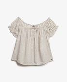 Floral off-shoulder blouse on a white background