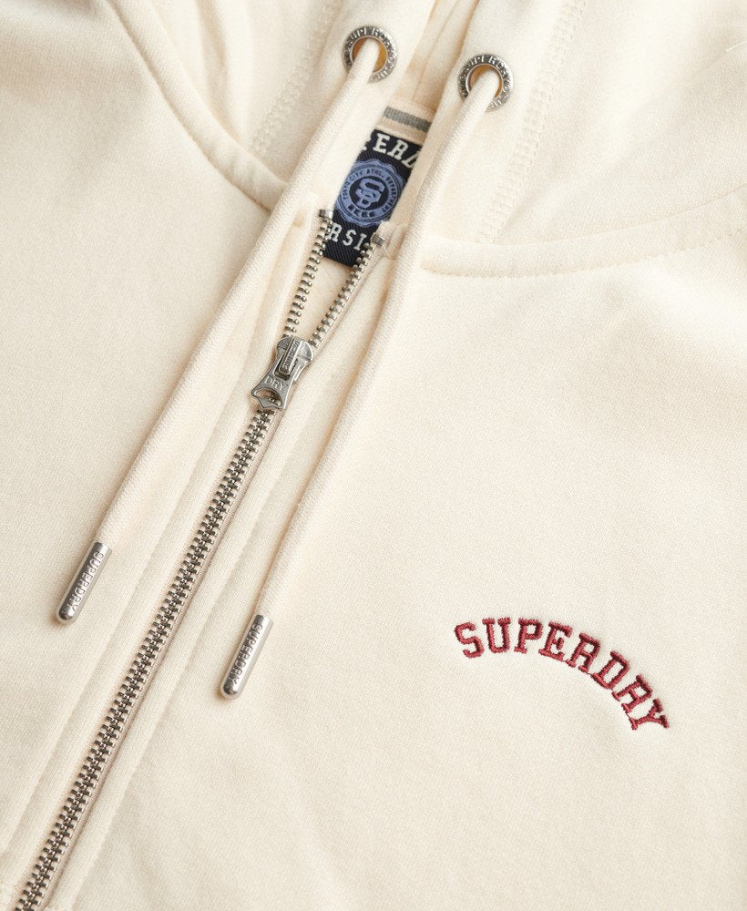 Ladies Essential Logo Cropped Ziphood-Desert Bone Off White-Close Up View