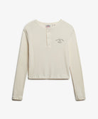 Superdry Ladies Ath Essensial Button Down Long Sleeve Top-Desert Bone Off White Desert Bone Off White front view