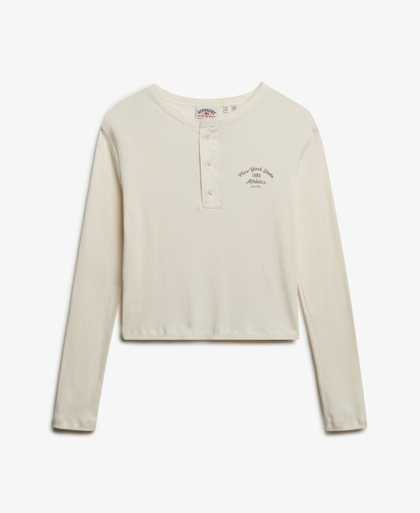 Superdry Ladies Ath Essensial Button Down Long Sleeve Top-Desert Bone Off White Desert Bone Off White front view