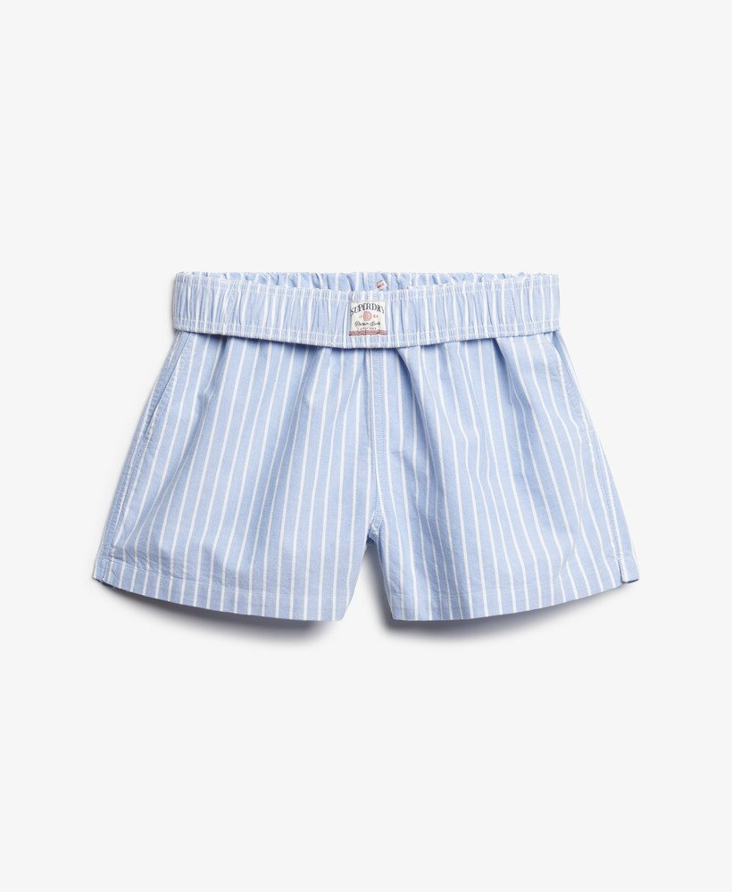 Superdry Ladies Cotton Stripe Elastic Short-Broker Blue Stripe Broker Blue Stripe flat front view