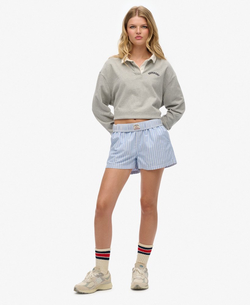 Superdry Ladies Cotton Stripe Elastic Short-Broker Blue Stripe Broker Blue Stripe front view