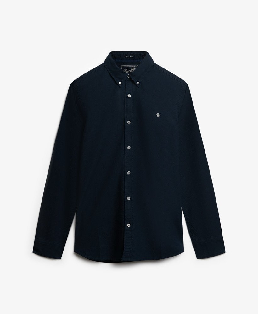Black shirt with a small logo on a white background