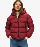 Superdry Ladies Hooded Sports Puffer Jacket-Stanton Red Stanton Red flat front view