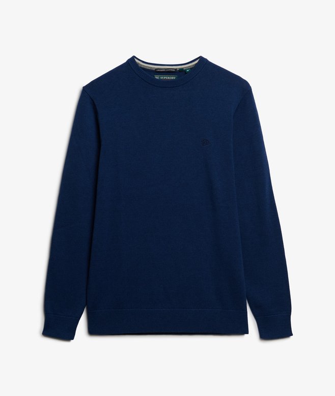 Navy blue sweater on a light gray background