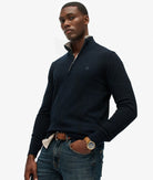 SUPERDRY Essentials Cotton Half Zip-Eclipse Navy Marl Eclipse Navy Marl model front view