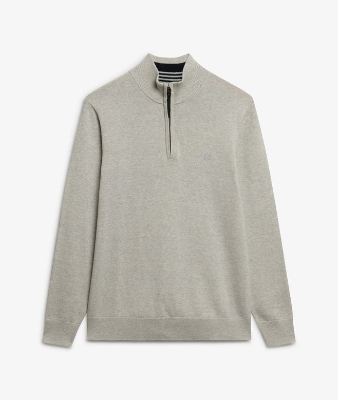 SUPERDRY Essentials Cotton Half Zip-Lightning Grey Marl Lightning Grey Marl flat front view