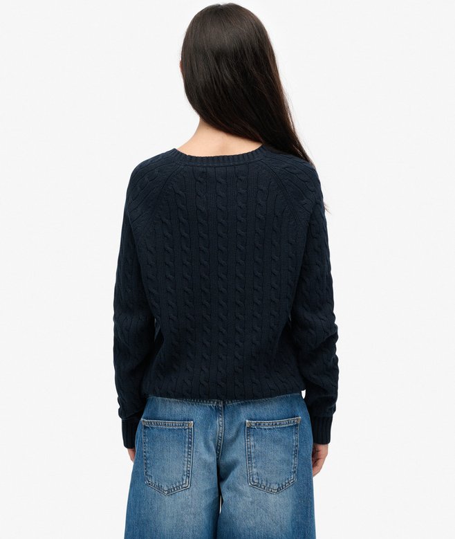 Ladies Slouchy Cable Flag Knit-Richest Navy-Model Back View