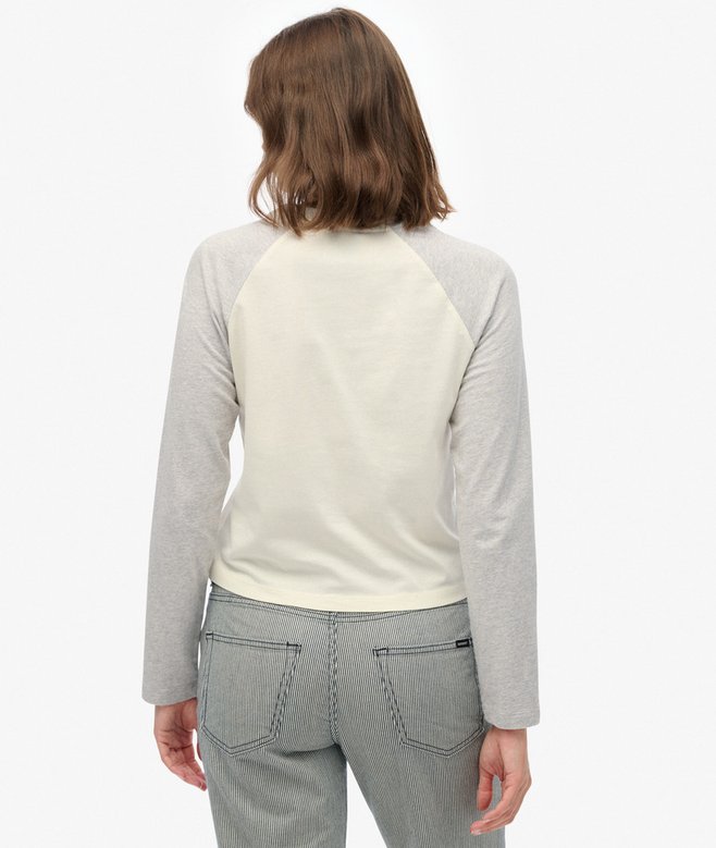 Essential Logo Baseball Top Glacier Grey Marl/Desert Bone Off White-Model Back View