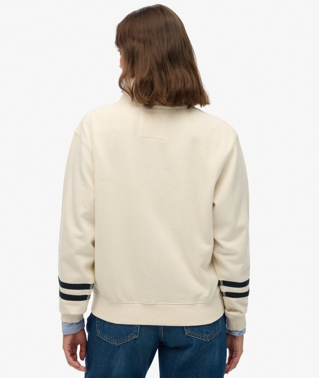 Ladies Athletic Essentials Applique Half Zip-Desert Bone Off White-Model Back View