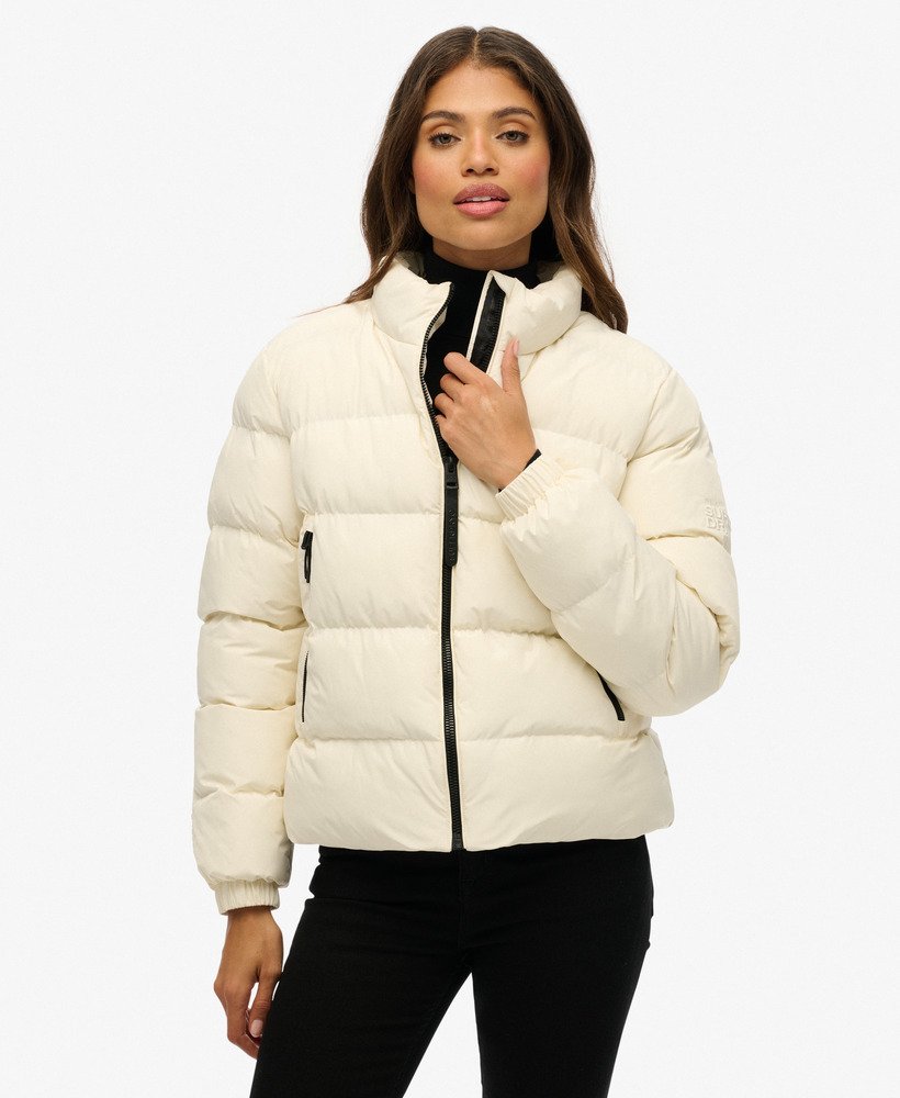 Superdry Ladies Ladies Non Hooded Sports Puffer Off White Jacket OFF WHITE front view