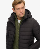 SUPERDRY Hooded Fuji Padded Jacket-Black Black model front view