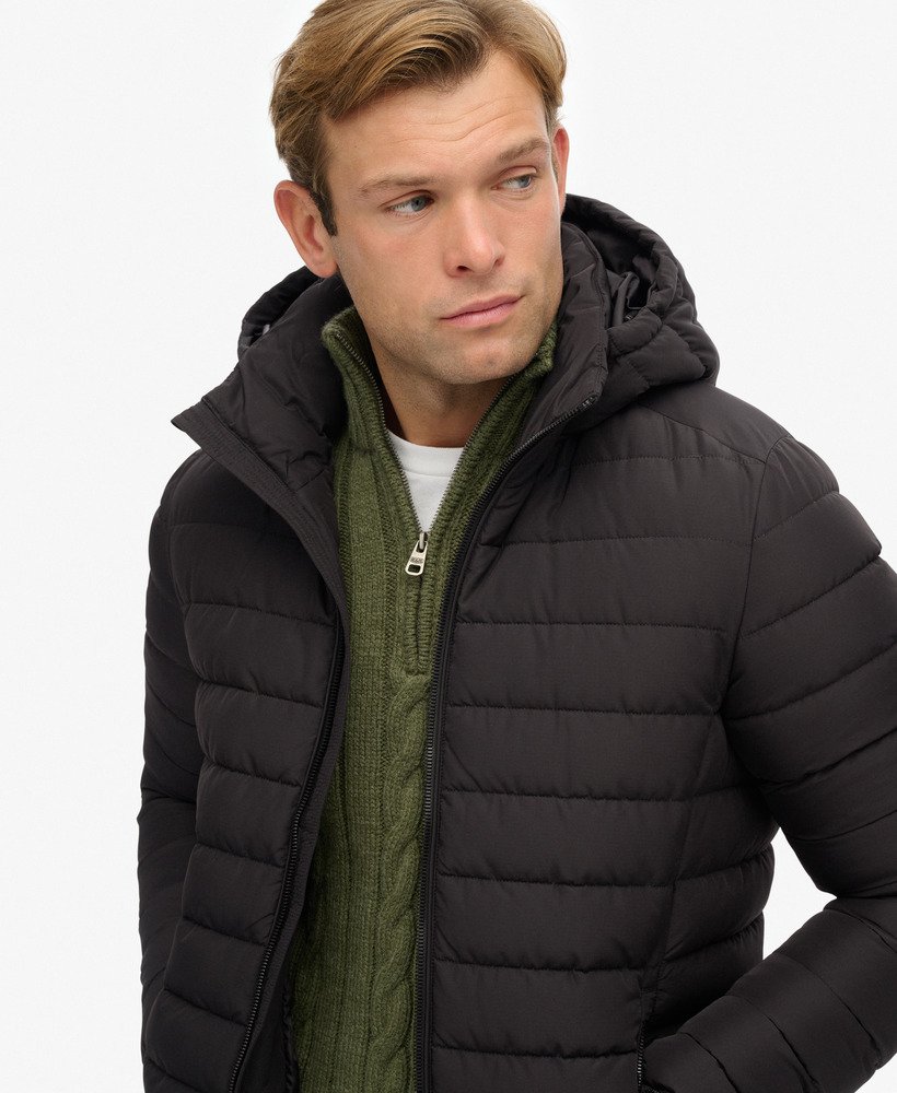 SUPERDRY Hooded Fuji Padded Jacket-Black Black model front view