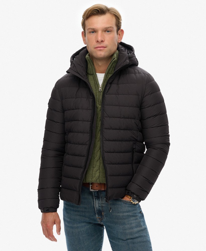 Men's Hooded Fuji Padded Jacket-Black-Model Front View