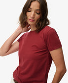 Superdry Ladies Essential Logo Fitted Tee Ind-Bordeaux Red Bordeaux Red model front view