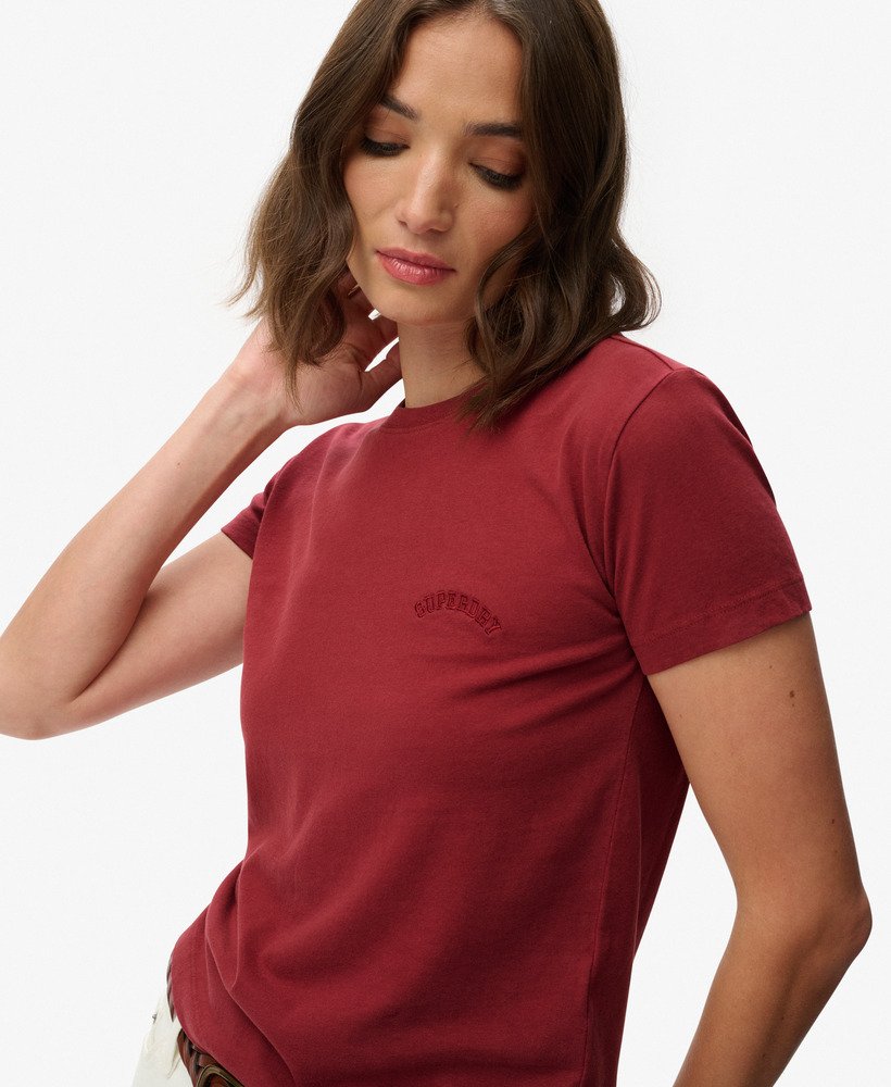 Superdry Ladies Essential Logo Fitted Tee Ind-Bordeaux Red Bordeaux Red model front view