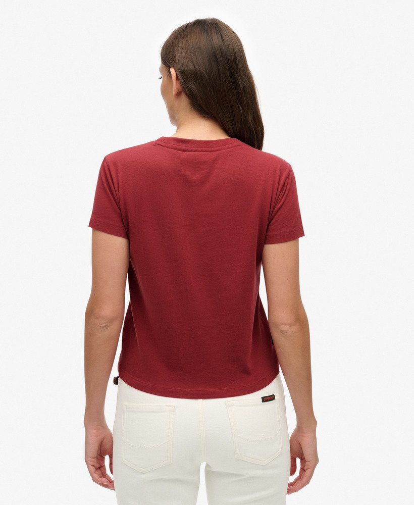Ladies Essential Logo Fitted Tee Ind-Bordeaux Red-Model Back View
