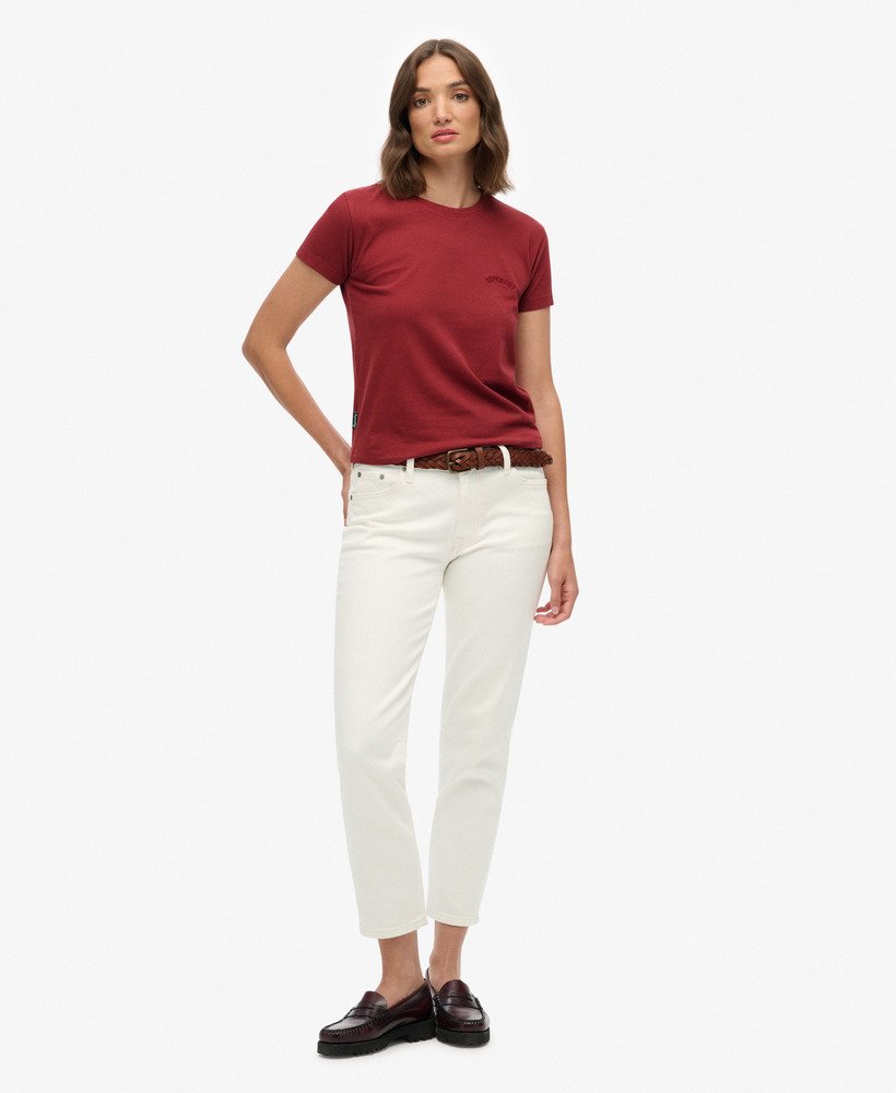 Ladies Essential Logo Fitted Tee Ind-Bordeaux Red-Model Full Front View