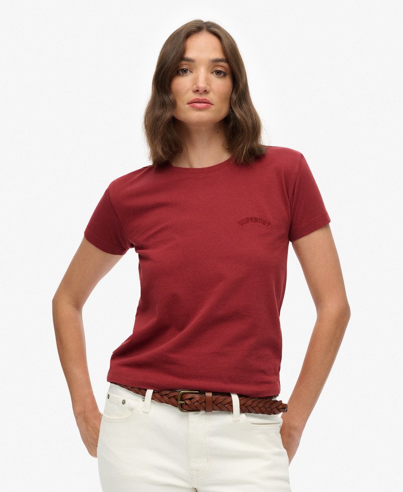 Superdry Ladies Essential Logo Fitted Tee Ind-Bordeaux Red Bordeaux Red front view