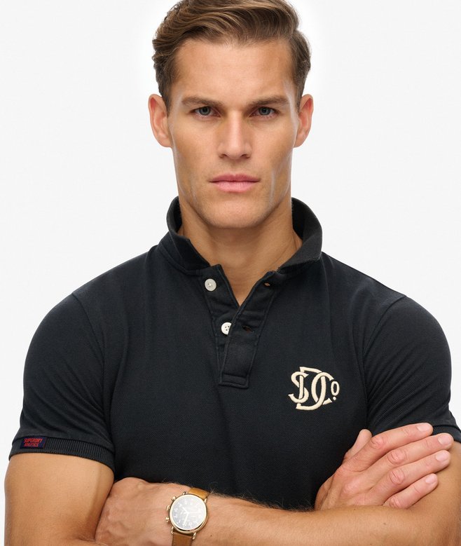 Men's Vintage Athletic Emb Polo-Eclipse Navy-Closer View of the Front